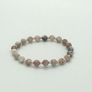 Natural Pink Zebra Jasper Gemstone Round Beads Alloy Stretch Bracelet